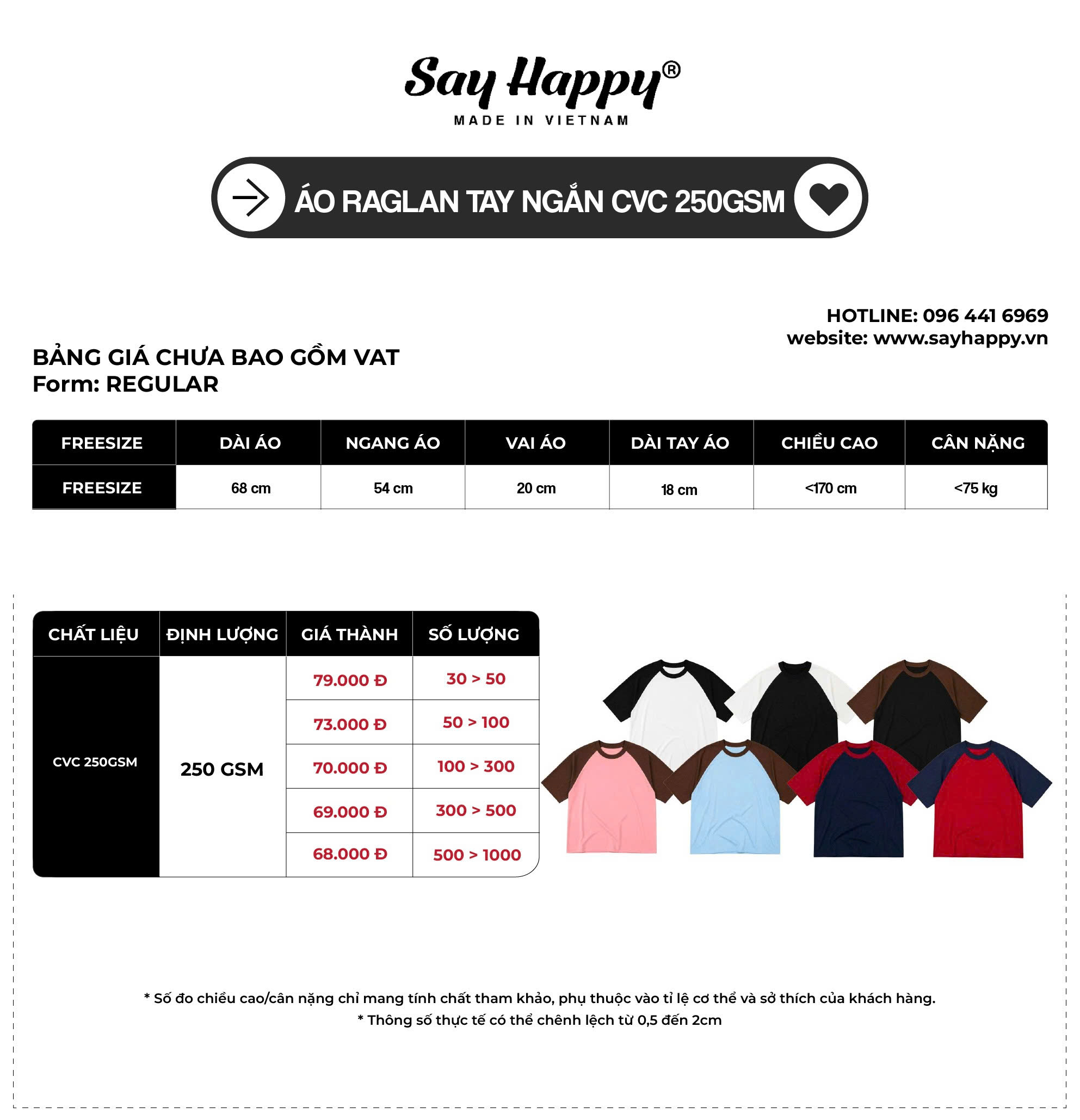 bảng giá CVC raglan