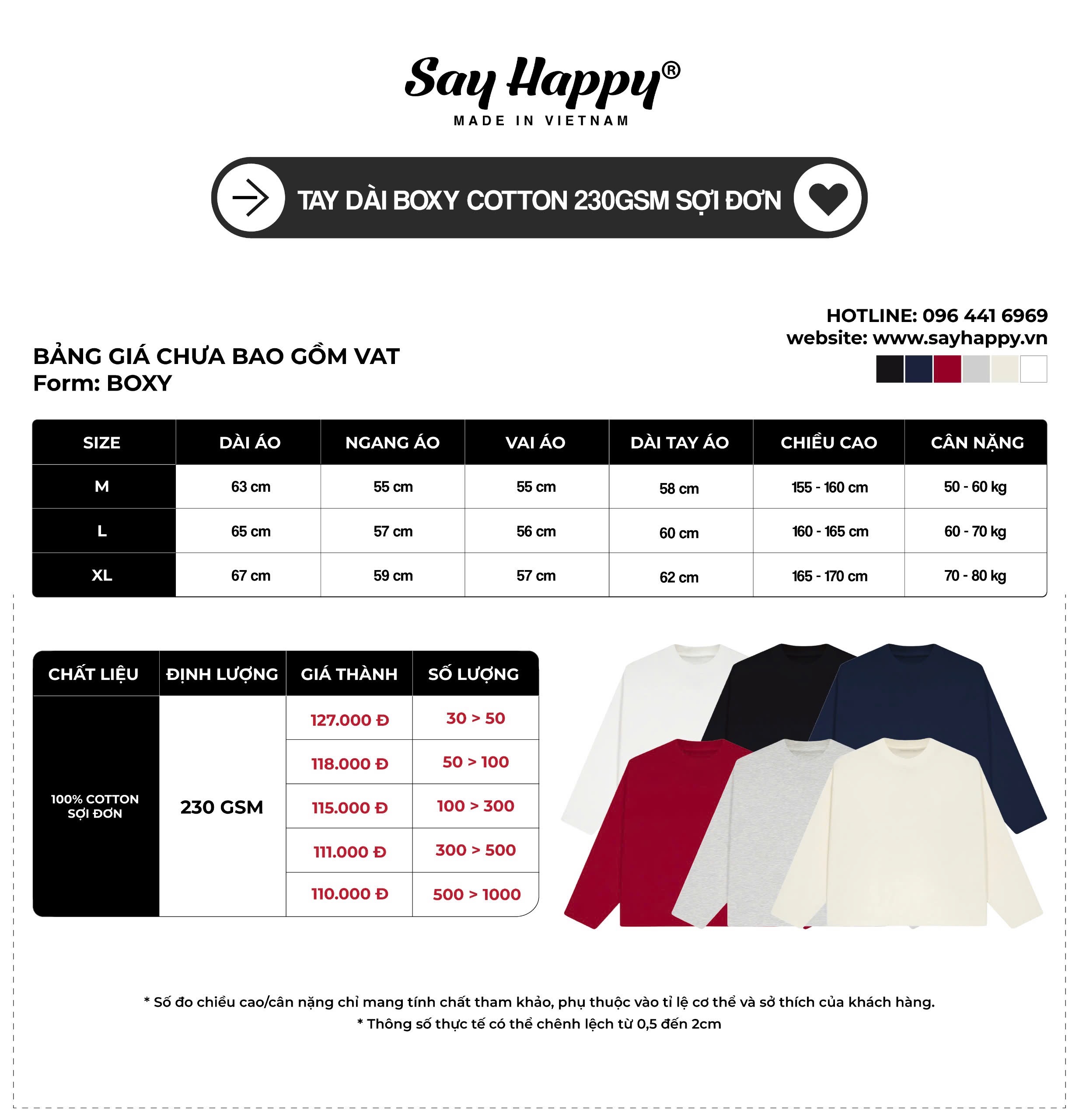 Bảng giá sỉ áo tay dài cotton