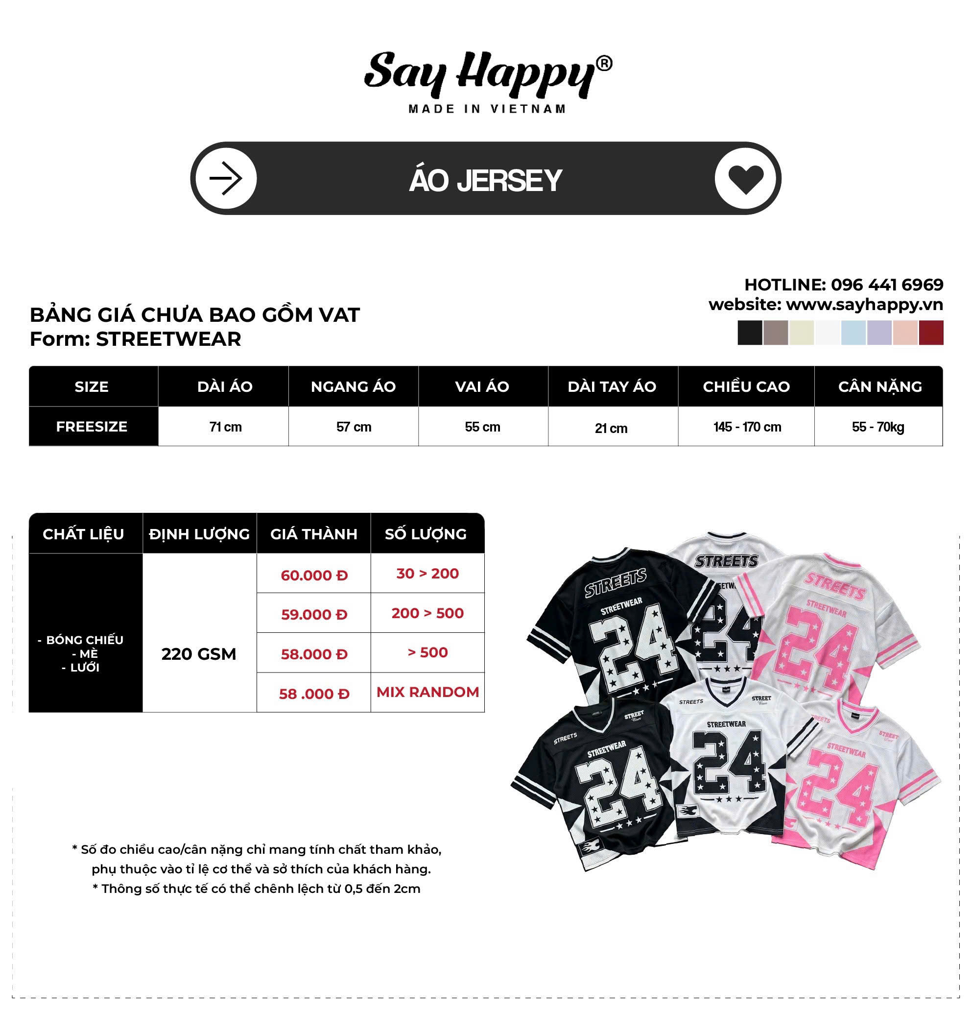 bảng giá jersey say happy