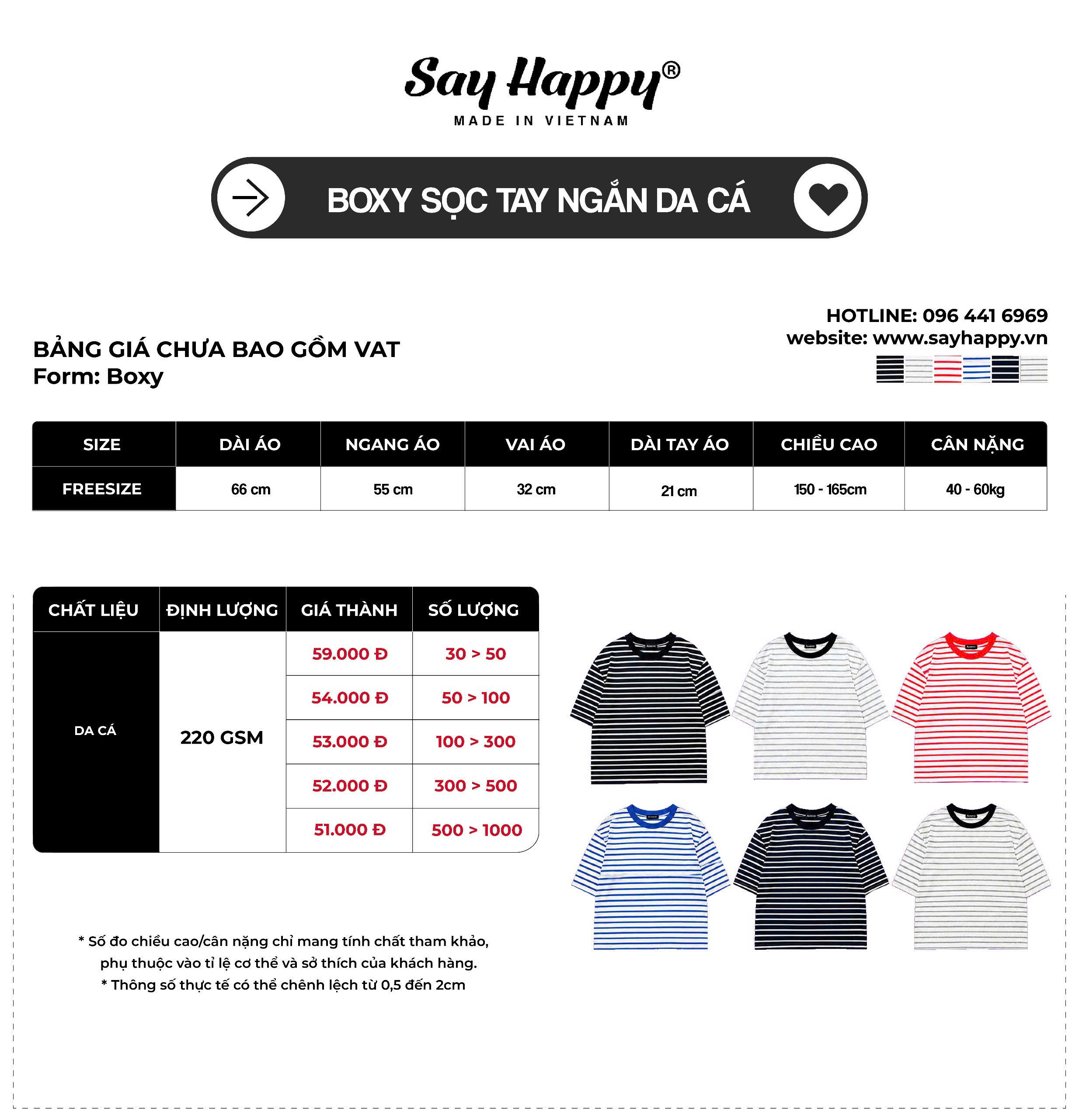 bảng giá sọc tay ngắn say happy