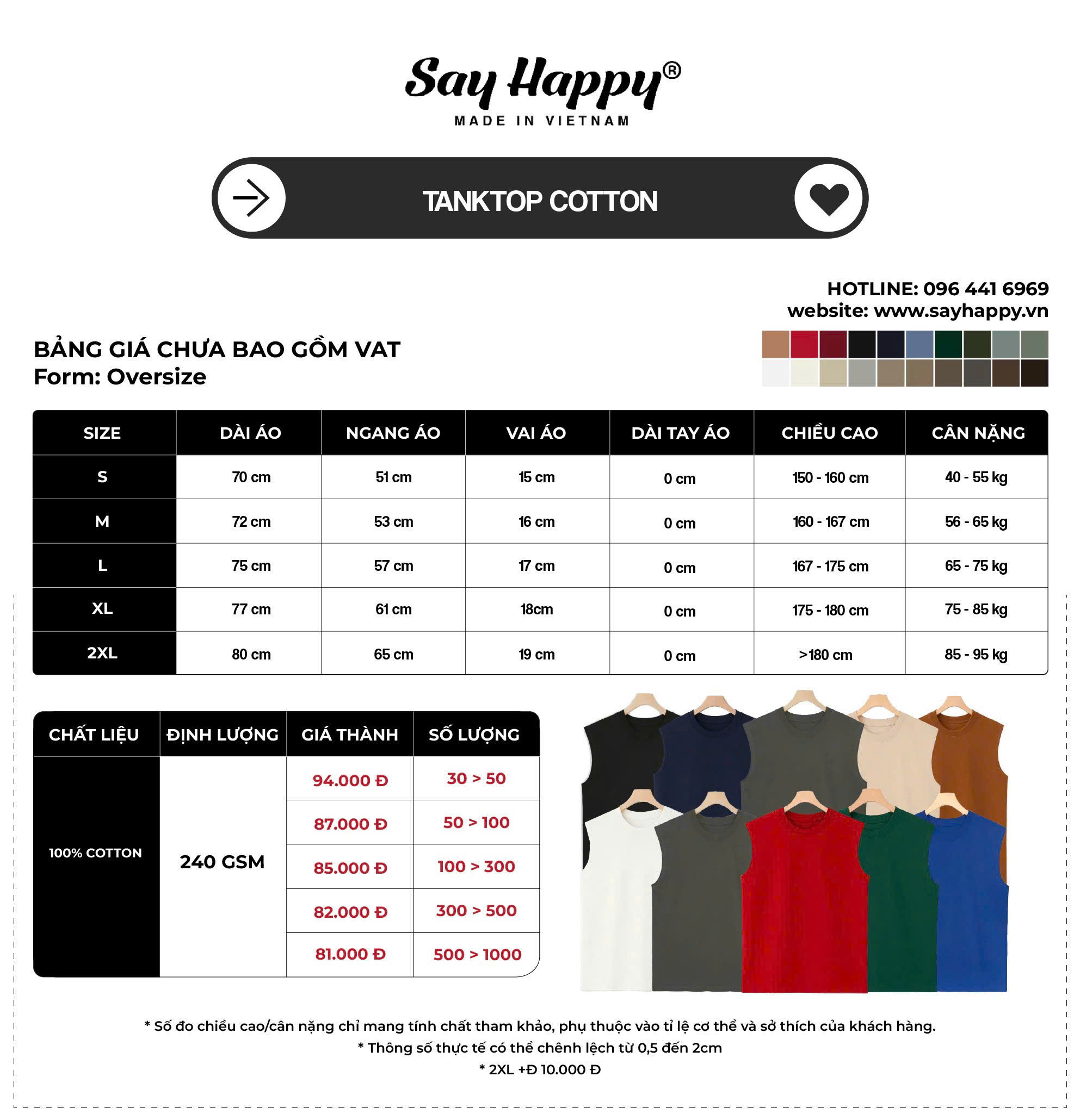 bảng giá tanktop say happy