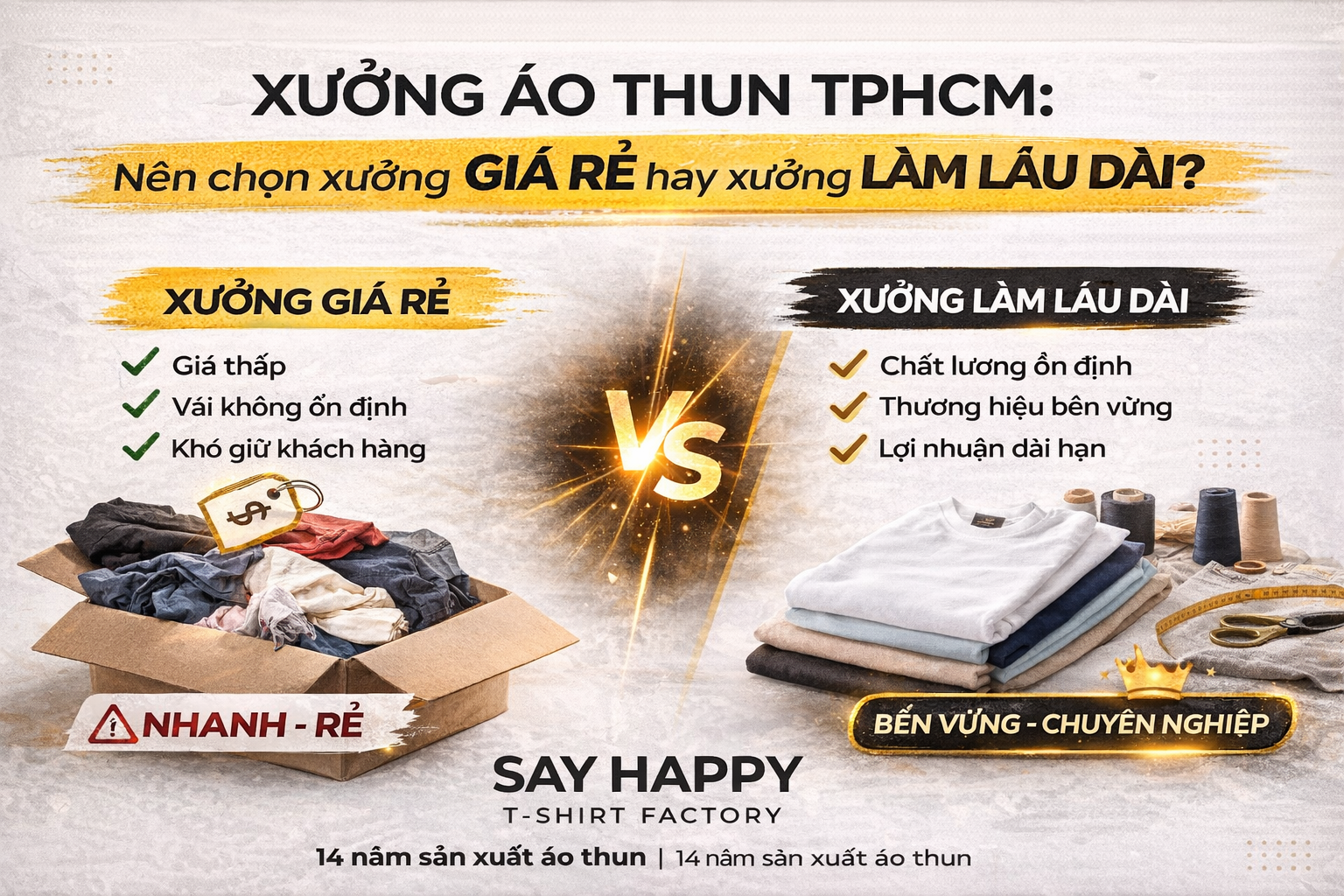 Xưởng may áo thun giá rẻ hay lâu dài? Góc nhìn từ xưởng 14 năm